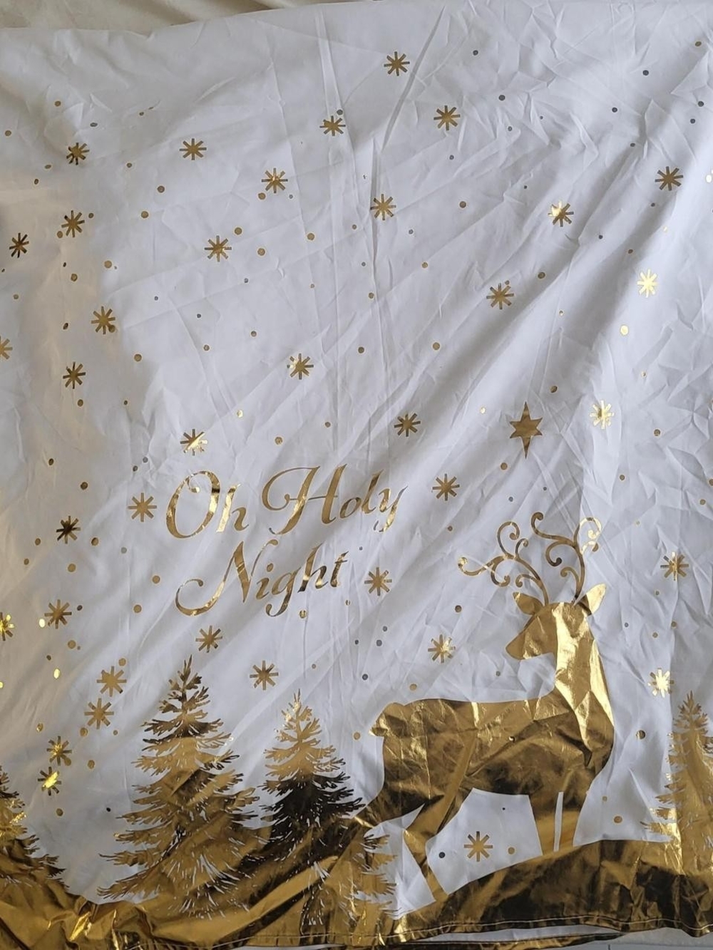 Holiday 'Oh Holy Night' Gold and White Reindeer Curtain